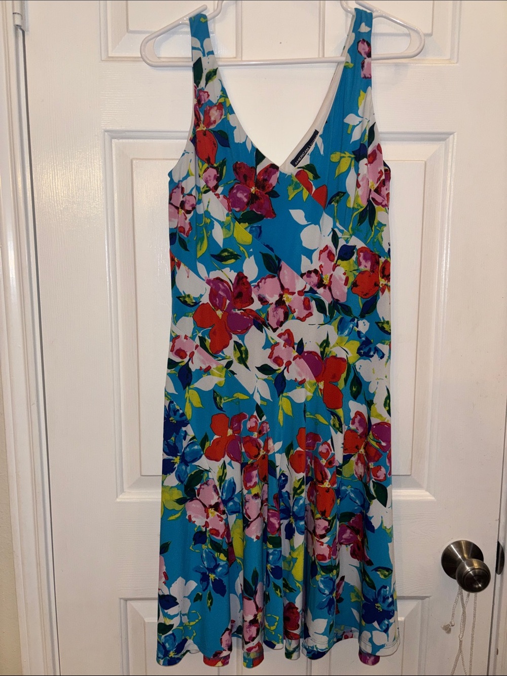American Living Teal Floral V-Neck Mini Dress